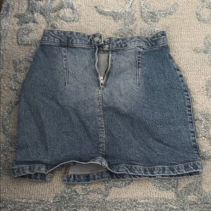 Free People Blue and Gold Mini Pencil Skirt with Tie Front